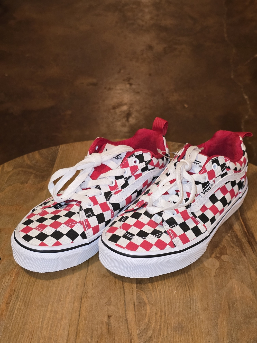 VANS Filmore Pop Checkerboard Red White Black Sneakers NWOT Youth Size 3